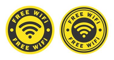 Yellow and black Free Wifi access signal icon wireless symbol connection circle stamp. Web network connect logo sign. illustration image. Isolated on white background. vector
