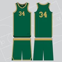 basketball jersey mockup template design with green and gold combination vector