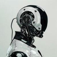 robotic human droid. futuristic ammour. robot. technology in future. photo