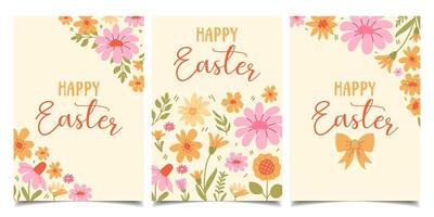 Set of Easter cards with spring flowers in a minimalistic style vector