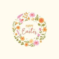 Easter card, banner, poster with spring flowers in minimalistic style. Happy Easter vector