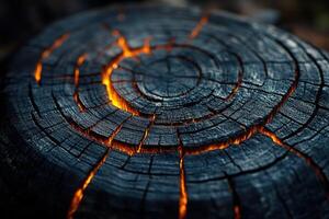 A log with a hole in it and a fire burning inside photo