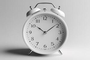 A white alarm clock with the time photo