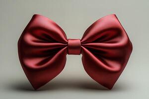 A red bow tie is shown in a close up photo