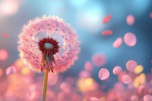 A close up of a pink flower with a yellow stem photo