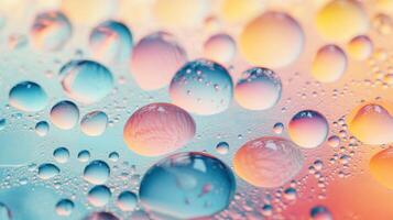 Abstract background of oil drops floating in water macro shot forming a colorful rainbow pattern photo
