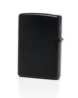 Classic black lighter resting on a white surface, symbolizing simplicity and functionality in design photo