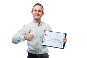 man businessman, a teacher, a mentor, study and sign documents a new Business Projects. Isolated on white background photo