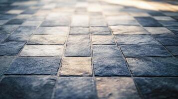 Close up of a tiled floor with a blue and white pattern. The tiles are arranged in a grid, and the overall mood of the image is calm and serene photo