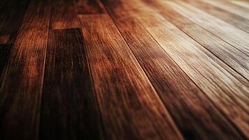 Close up of a wooden floor with a brown color. The floor is made of wood and has a natural look photo