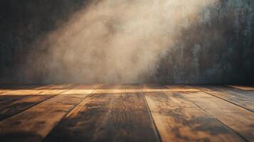 Wooden floor with a light shining on it. The light is coming from the top left corner photo