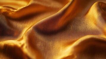 Gold fabric with a shiny texture. The fabric is folded and has a wave-like pattern photo