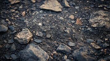 Close up of a rocky surface with a few large rocks. The image has a moody and desolate feel to it, with the rocks appearing to be scattered and disorganized photo