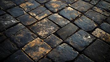 The image is a close-up of a tiled floor with a yellowish tint. The tiles are black and white, giving the floor a vintage and timeless appearance. The yellowish tint adds a warm photo