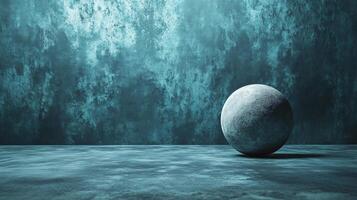 Small, round, white object is sitting on a grey surface. The object is surrounded by a blue background, which gives the impression of a calm and serene atmosphere photo