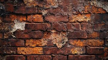 Brick wall with a lot of cracks and dirt on it. The wall is brown and has a rough texture photo
