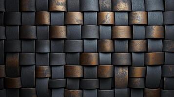 Black and gold woven pattern with a gold and black color scheme. The pattern is made of wood and has a rustic feel photo