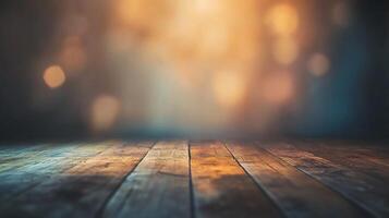 Wooden floor with a blurry background. The floor is empty and has a natural, rustic feel to it photo