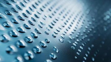 The image is of a blue surface with many small dots on it. The dots are water droplets, and the surface appears to be wet. The image has a calm and serene mood photo