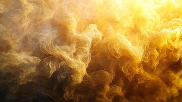 Yellow cloud of smoke with a yellow background. The smoke is thick and billowing, creating a sense of chaos and destruction. The yellow color of the smoke and the background creates a warm photo