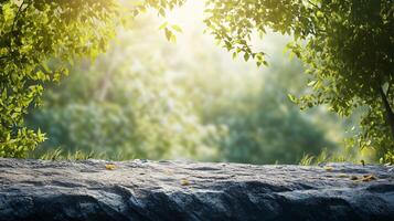 Tree-lined path with a stone wall on the side. The path is surrounded by trees and the stone wall is covered in leaves. The scene is peaceful and serene photo