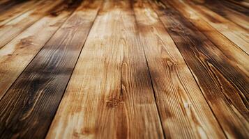 Wooden floor with a burnt look to it. The wood grain is visible and the floor appears to be unfinished photo
