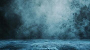 Blue background with smoke and steam. The background is dark and the smoke is thick. Scene is mysterious and ominous photo