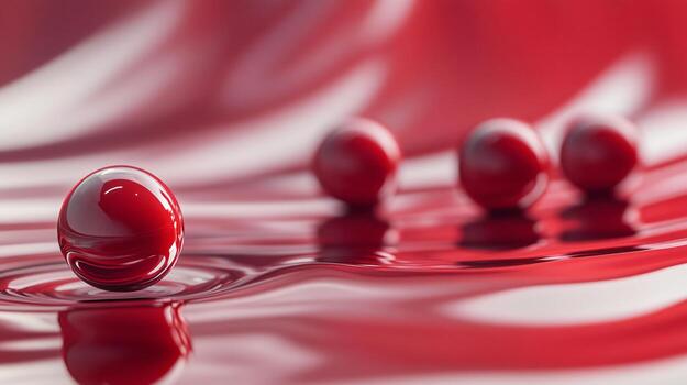 Red ball is floating in a pool of water. The water is red and the ball is the only object in the image photo