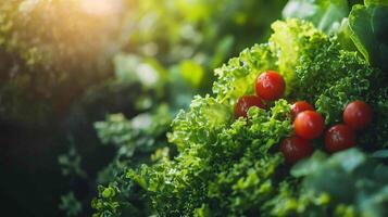 Bunch of red tomatoes are growing on a green leafy plant. The tomatoes are small and clustered together, creating a vibrant and healthy appearance. Concept of freshness and abundance photo