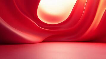 Red and white abstract painting of a room with a red wall and a white ceiling. The room is empty and the walls are covered in red paint photo