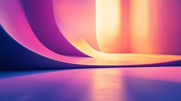 Colorful abstract painting with a purple and orange background. The painting is full of curves and lines, giving it a dynamic and energetic feel. The colors and shapes create a sense of movement photo