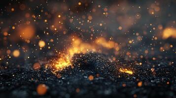 The image is a black and orange background with a lot of sparkles. The sparkles are scattered all over the background, creating a sense of chaos and confusion photo