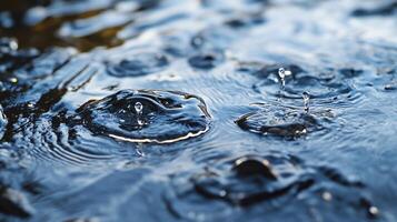 Body of water with raindrops falling on it. The water appears to be calm and still, with the raindrops creating ripples on the surface photo