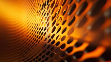 Close up of a patterned surface with a lot of holes. The holes are of various sizes and are scattered throughout the surface photo