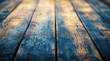 Wooden floor with a blue and yellow pattern. The wood grain is visible, and the colors of the wood create a warm and inviting atmosphere photo