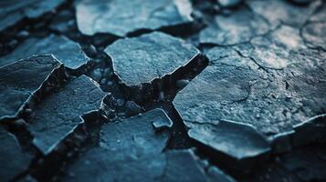 Close up of a broken rock with water on it. Concept of destruction and decay photo