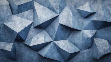 Blue wall with a lot of sharp angles and lines. The wall is made of stone and has a rough texture. The blue color gives a sense of calmness and serenity, while the sharp angles photo