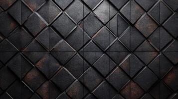 Black and white image of a wall with black squares. The squares are of different sizes and are arranged in a pattern. The image has a modern and industrial feel to it photo