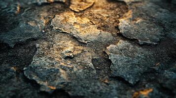 Close up of a rocky surface with a warm, golden glow. The texture of the rocks is rough and jagged, giving the impression of a harsh, unforgiving environment photo