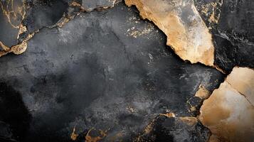 Black and gold background with a crack in the middle. The crack is a jagged line that runs through the middle of the background, creating a sense of depth and texture photo