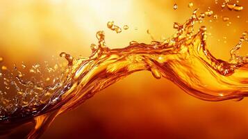Splash of liquid with a yellowish tint. The splash is in the air and is surrounded by a yellowish background photo