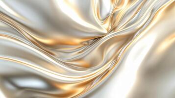 Gold and white fabric with a wave pattern. The fabric is shiny and looks like it's made of silk photo