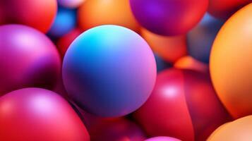Bunch of colorful balls are shown in a close up. The balls are of different sizes and colors, and they are arranged in a way that creates a sense of depth and dimension photo