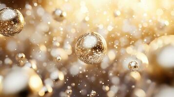 Close up of gold and silver spheres with a blurry background. Concept of luxury and opulence, with the shiny gold and silver spheres representing wealth and abundance photo