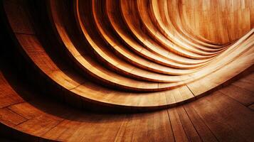 The image is a wood grain pattern with a curved design. The wood grain is brown and the pattern is very intricate. The image has a warm and inviting mood photo