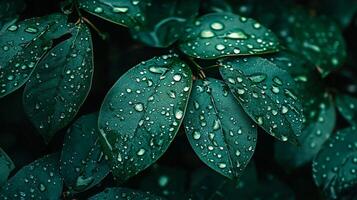 The image showcases a leaf with water droplets on it, creating a beautiful and refreshing scene. The droplets are scattered across the leaf, giving it a lively and dynamic appearance photo