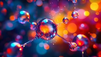 Colorful image of a cluster of spheres with one of them being a large one. The spheres are all different sizes and colors, and they are all connected to each other. The image has a sense of movement photo