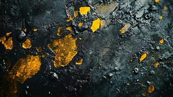 Black and yellow background with a lot of yellow spots scattered all over it. The spots are of varying sizes and shapes, creating a sense of depth and texture photo