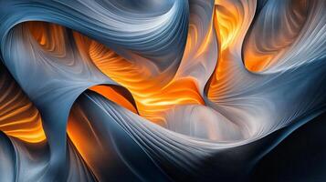 Painting of a wave with orange flames in the middle. The painting is abstract and has a sense of movement and energy photo