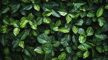 Lush green bush with leaves that are green and shiny. The leaves are arranged in a way that creates a sense of depth and dimension. The image conveys a feeling of tranquility and serenity photo